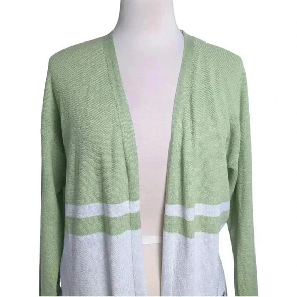 Womens Open Front Cardigan Knit Sweater with Pockets White Green & Gray Size Med - Picture 2 of 10